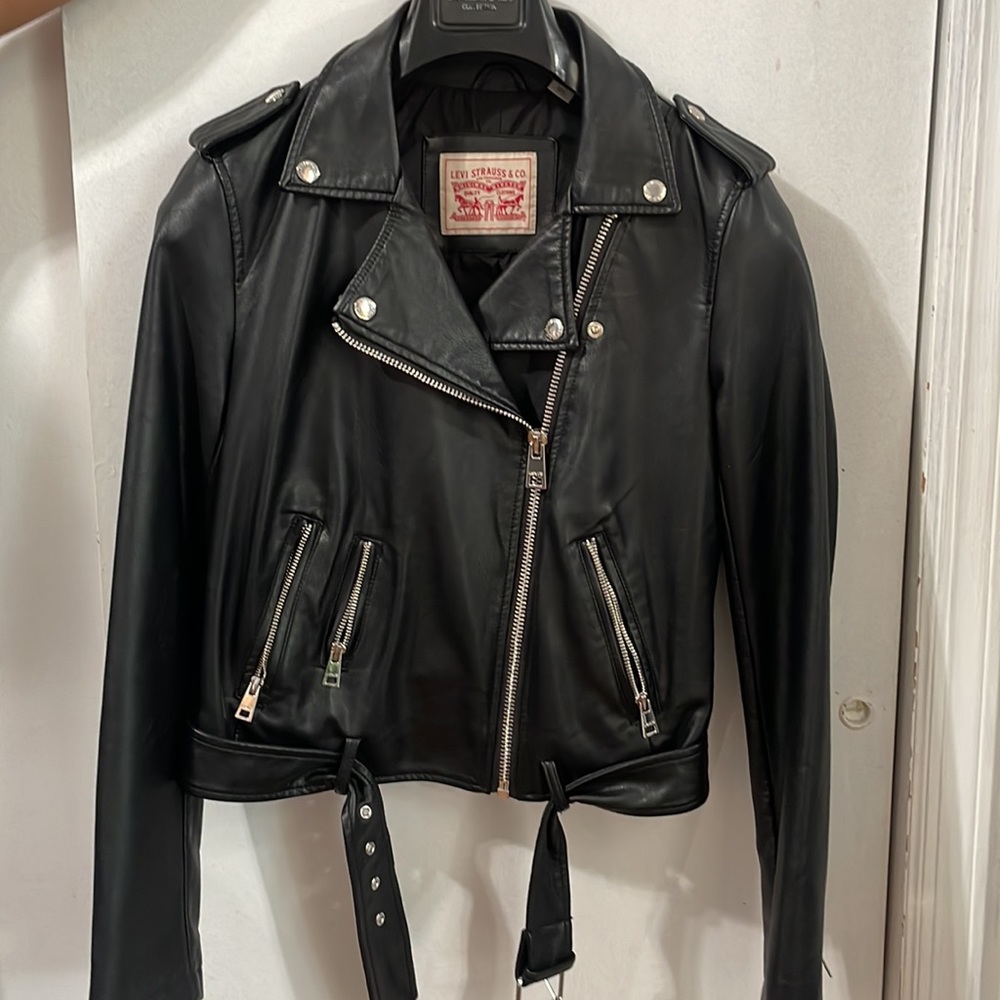 Black leather Biker Jacket size S